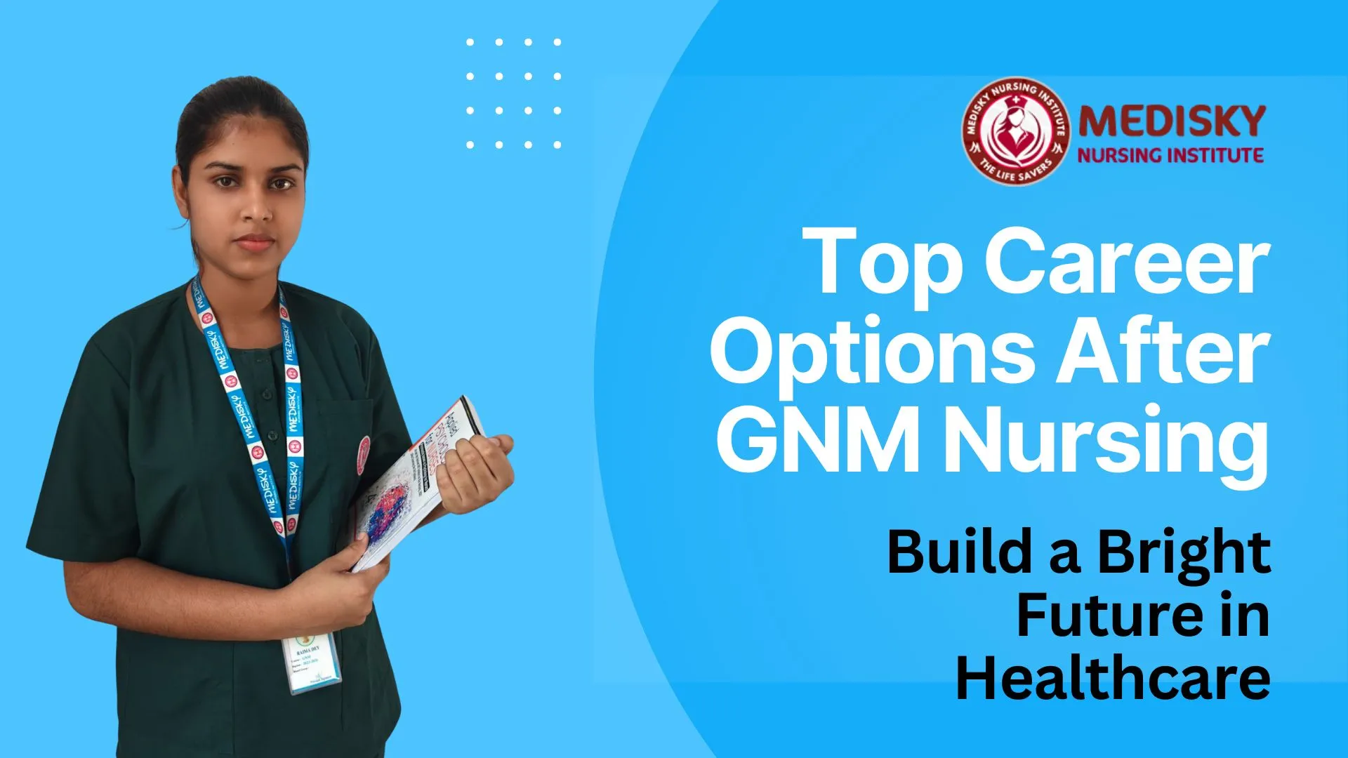 GNM Nursing student standing with books at Medisky Nursing Institute, Kolkata