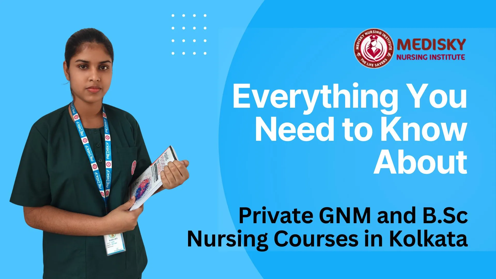Female nursing course student standing with books at private GNM and B.Sc nursing college in Kolkata.